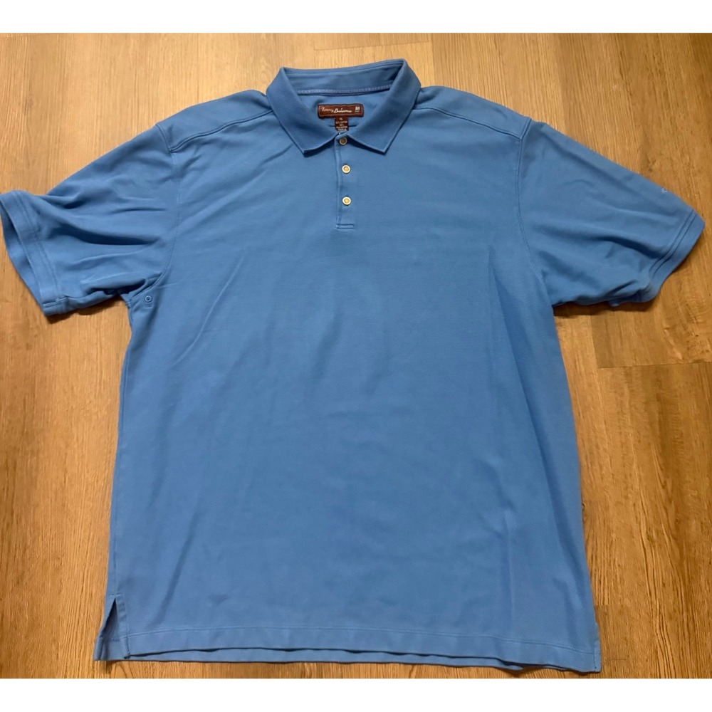 Tommy Bahama 18 Golf Mens XL Blue Cotton Blend Pique Short Sleeve Polo Shirt